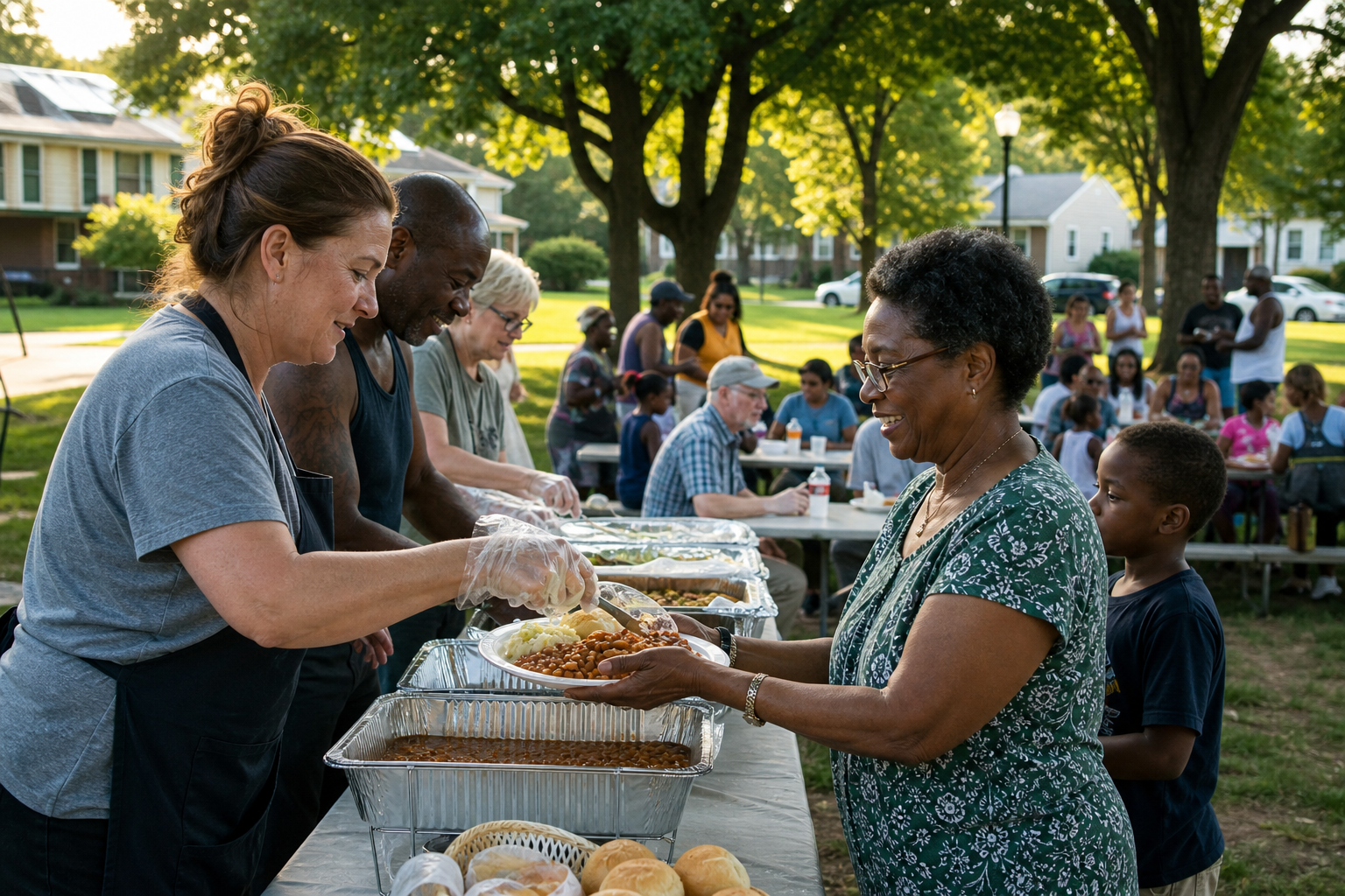 Neighbors sharing a community meal